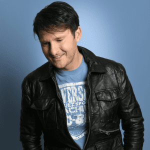 Daniel James in a leather jacket